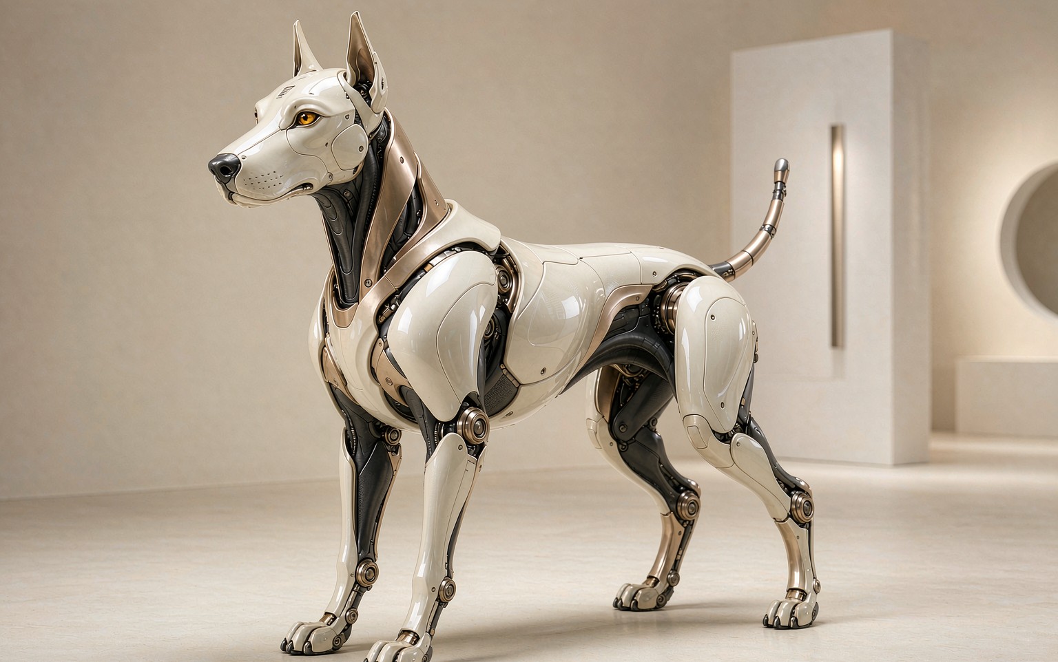 Ivory and champagne titanium bionic Doberman