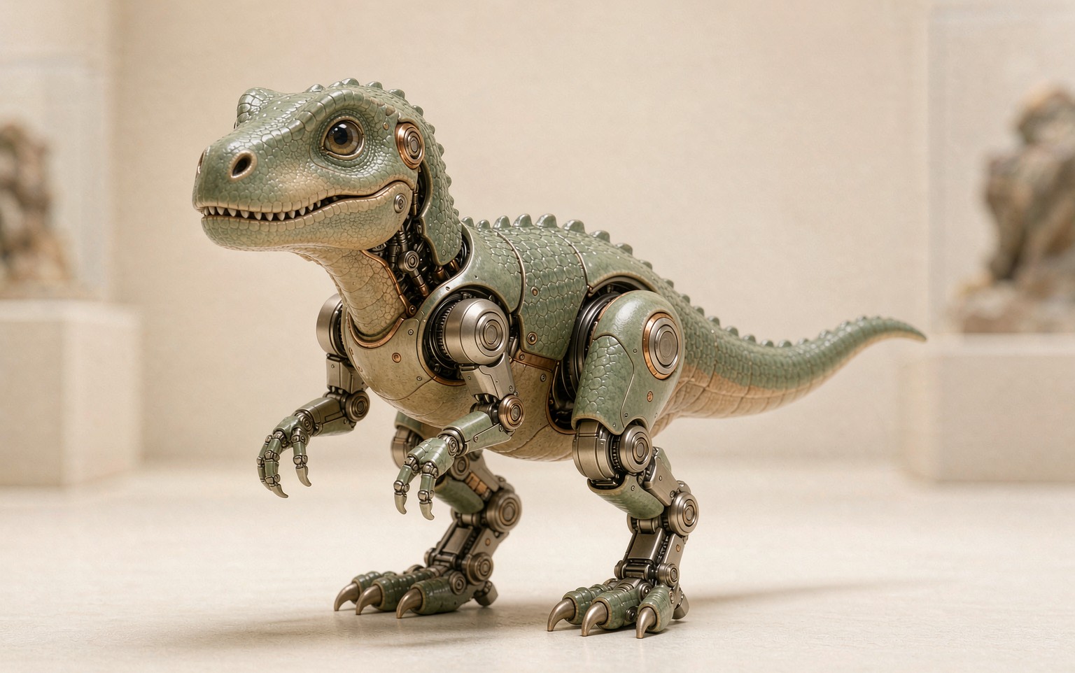 Sage green bionic dinosaur